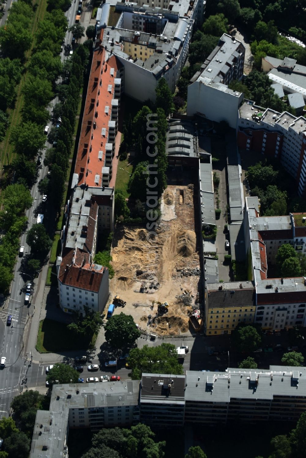 Berlin from above - Construction site at Koloniestrasse 11 in Wedding district of Berlin, Germany