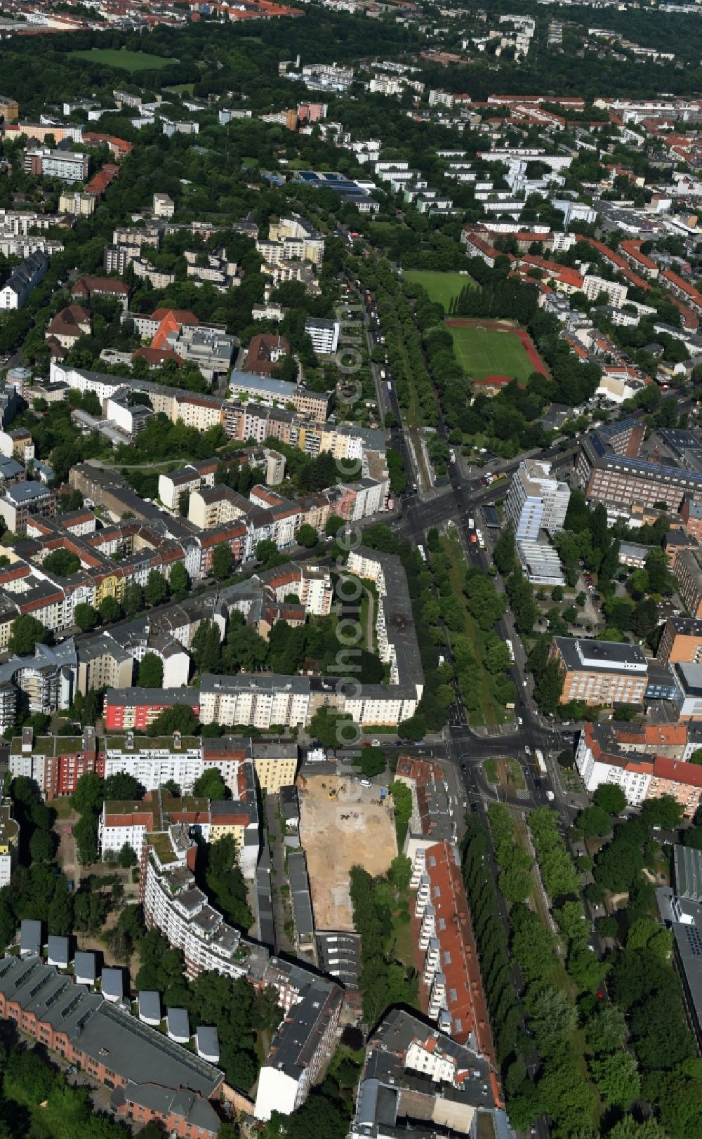 Aerial image Berlin - Construction site at Koloniestrasse 11 in Wedding district of Berlin, Germany