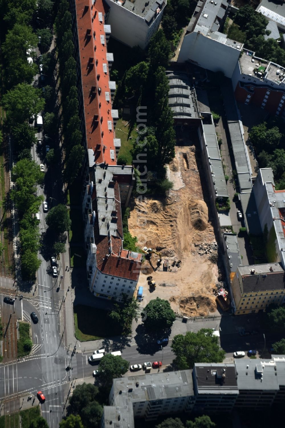 Berlin from above - Construction site at Koloniestrasse 11 in Wedding district of Berlin, Germany