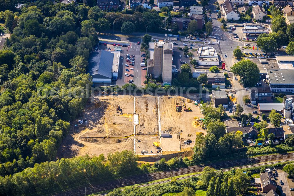 Gelsenkirchen from above - Construction site with development works and embankments works on Lindenstrasse in the district Buer in Gelsenkirchen at Ruhrgebiet in the state North Rhine-Westphalia, Germany