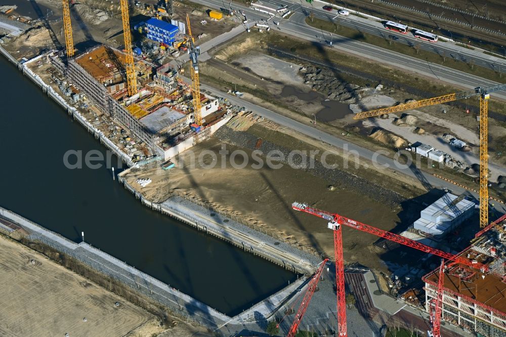 Aerial photograph Hamburg - Construction site with development works and embankments works on the construction site 105 on Lucy-Borchardt-Strasse on Elbruecken in the district HafenCity in Hamburg, Germany