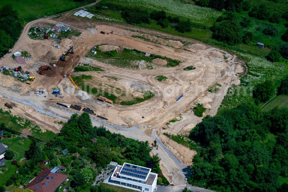 Ettenheim from above - Construction site with development works and embankments works Am Muenchberg Ettenheim in Ettenheim in the state Baden-Wuerttemberg, Germany