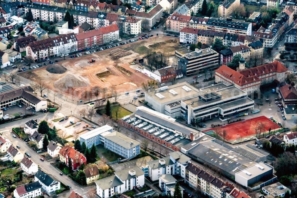 Aerial photograph Offenburg - Construction site with development works and embankments works Moltkestrasse in Offenburg in the state Baden-Wurttemberg, Germany