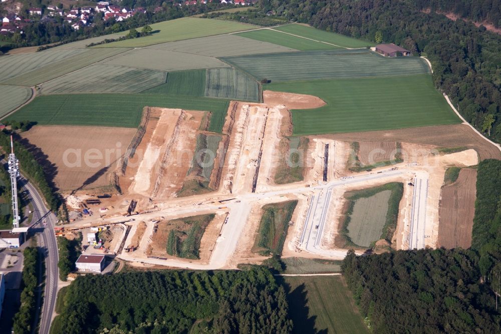 Aerial image Ulm - Construction site with development works and embankments works for new settlement on Marie-Goeppert-Mayer Strasse in Ulm in the state Baden-Wurttemberg, Germany