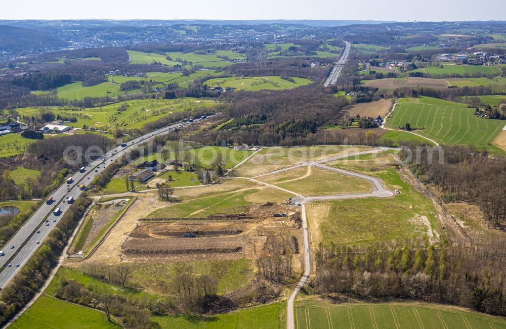 Aerial image Wetter (Ruhr) - Construction site with development works and embankments works for the new industrial area along the A1 in Wetter (Ruhr) at Ruhrgebiet in the state North Rhine-Westphalia, Germany