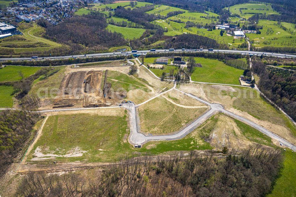 Wetter (Ruhr) from above - Construction site with development works and embankments works for the new industrial area along the A1 in Wetter (Ruhr) at Ruhrgebiet in the state North Rhine-Westphalia, Germany