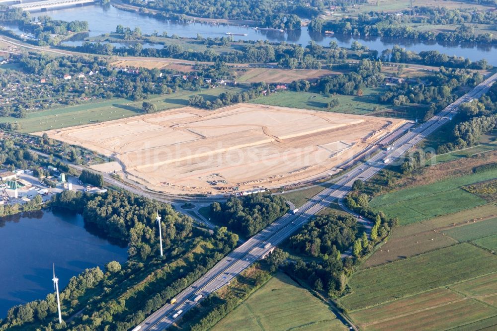 Aerial image Hamburg - Construction site with development works and embankments works in den Neulaender Wettern on A1 AS Hamburg-Harburg in the district Harburg in Hamburg, Germany