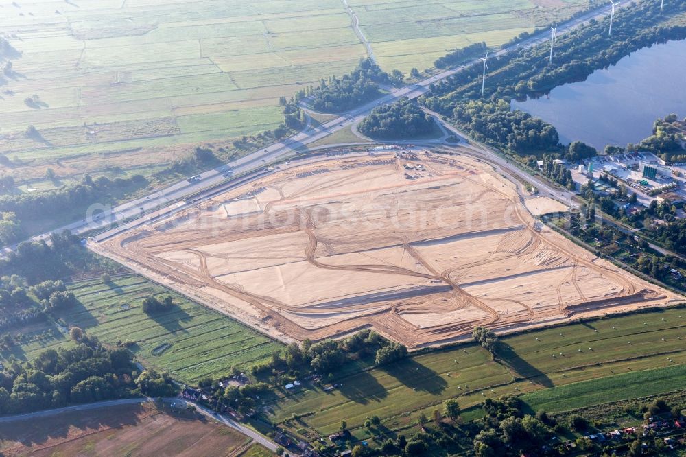 Aerial photograph Hamburg - Construction site with development works and embankments works in den Neulaender Wettern on A1 AS Hamburg-Harburg in the district Harburg in Hamburg, Germany