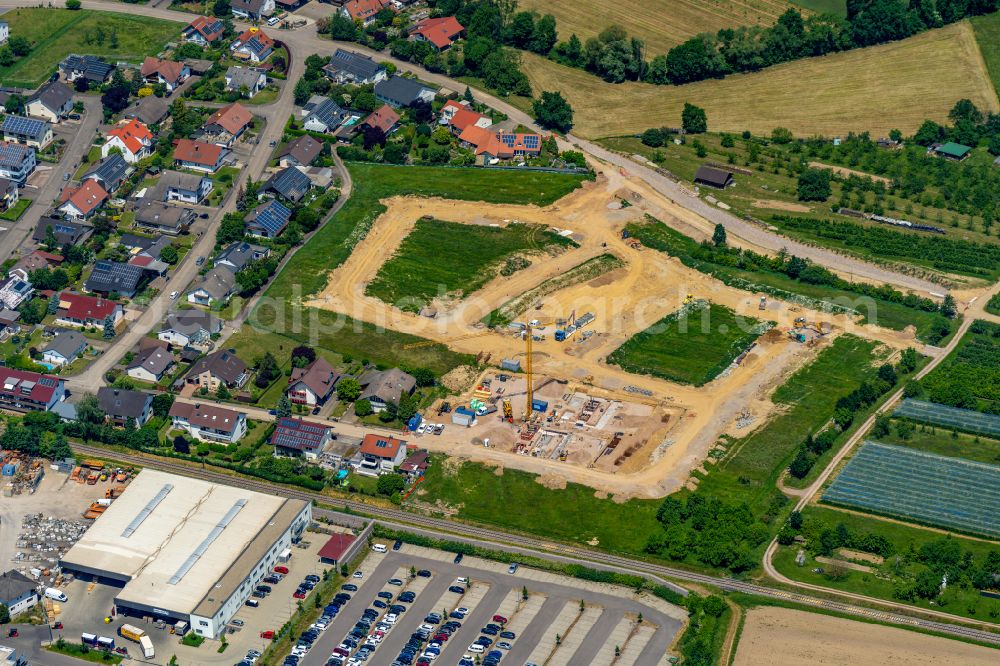 Oberkirch from the bird's eye view: Construction site with development works and embankments works on street Bahnstrasse in Oberkirch in the state Baden-Wuerttemberg, Germany