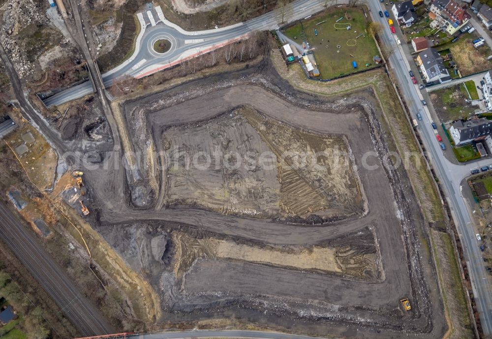 Gelsenkirchen from the bird's eye view: Construction site with development works and embankments works on Ostpreussenstrasse in Gelsenkirchen in the state North Rhine-Westphalia, Germany