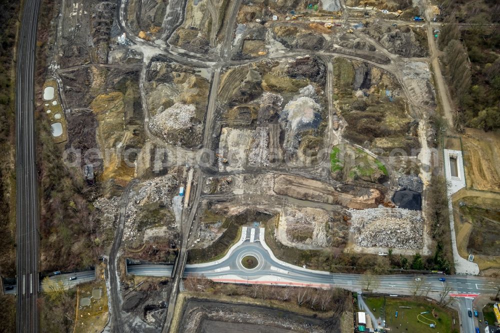 Gelsenkirchen from the bird's eye view: Construction site with development works and embankments works on Ostpreussenstrasse in Gelsenkirchen in the state North Rhine-Westphalia, Germany