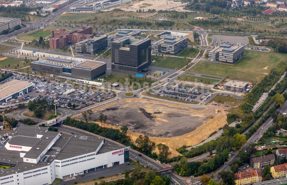 Aerial image Essen - Construction site with development works and embankments works on Quartiersbogen in Essen in the state North Rhine-Westphalia, Germany