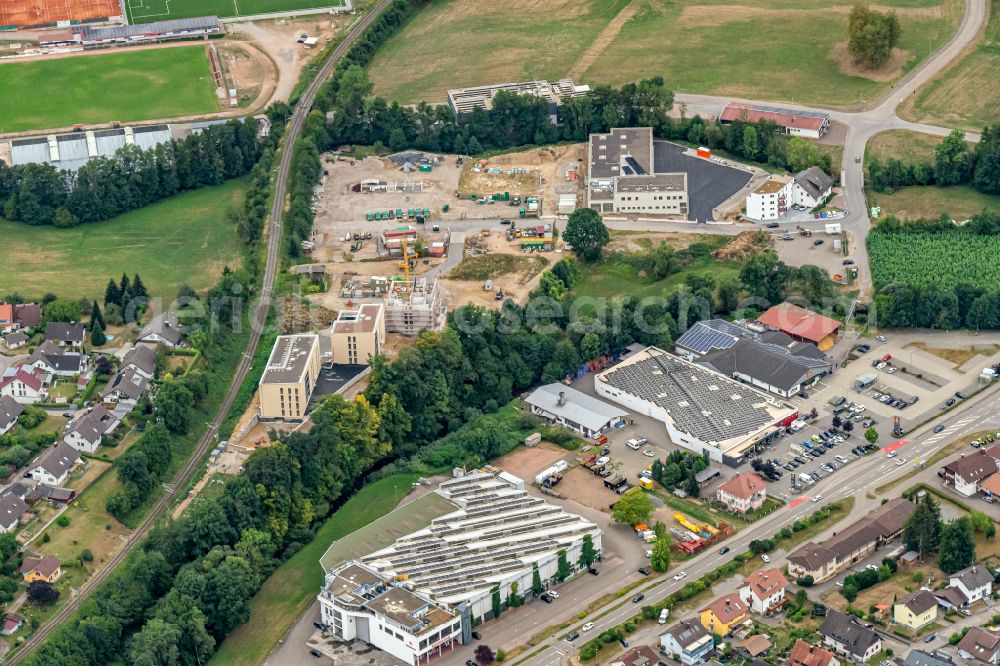 Elzach from the bird's eye view: Construction site with development works and embankments works in Elzach in the state Baden-Wuerttemberg, Germany