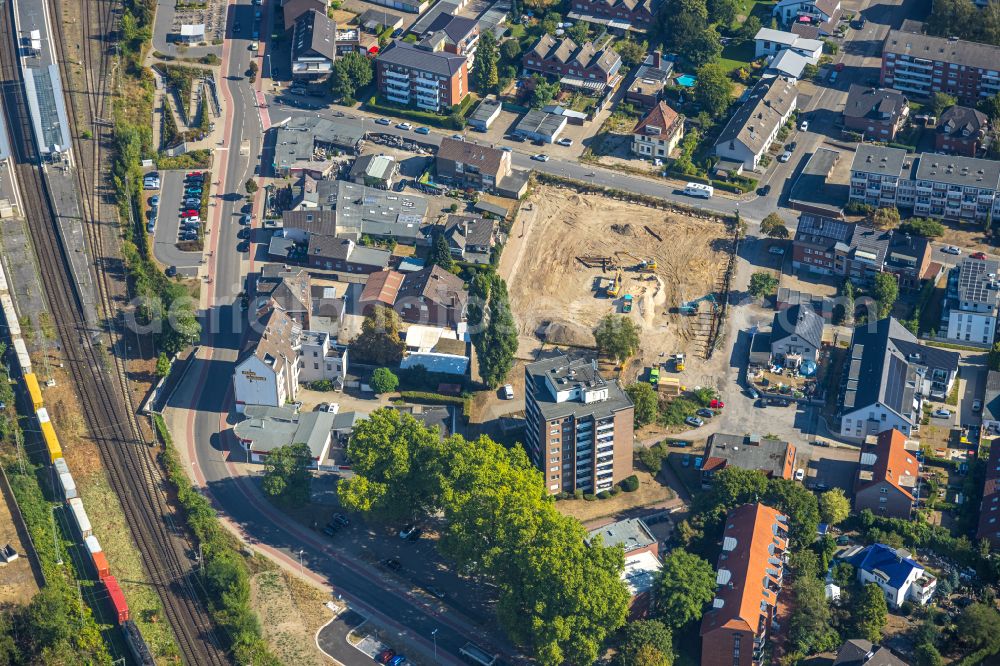 Aerial image Wesel - Construction site with development works and embankments works on street Bleicherstege in Wesel at Ruhrgebiet in the state North Rhine-Westphalia, Germany