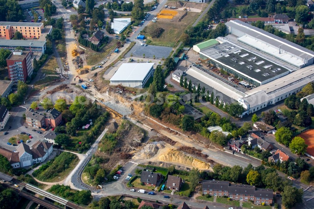 Aerial photograph Dorsten - Construction site of the BLR Bauunternehmen GmbH with development works and embankments works for the reconstruction of the Bismarckstrasse in Dorsten in the state North Rhine-Westphalia