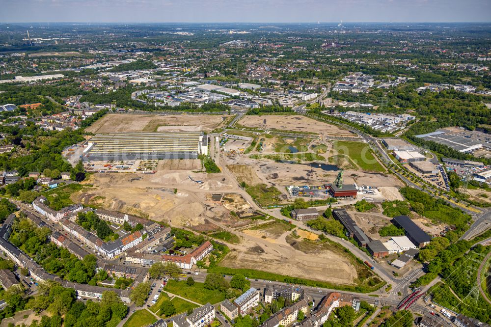 Aerial photograph Essen - Construction site with development works and embankments works zum Neubau of Stadtquartier Essen 51 on street Helenenstrasse in the district Nordviertel in Essen at Ruhrgebiet in the state North Rhine-Westphalia, Germany