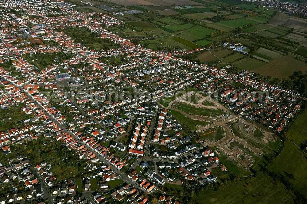 Aerial photograph Haßloch - Construction site with development works and embankments works to build a new road south of Rosenstrasse in Hassloch in the state Rhineland-Palatinate, Germany