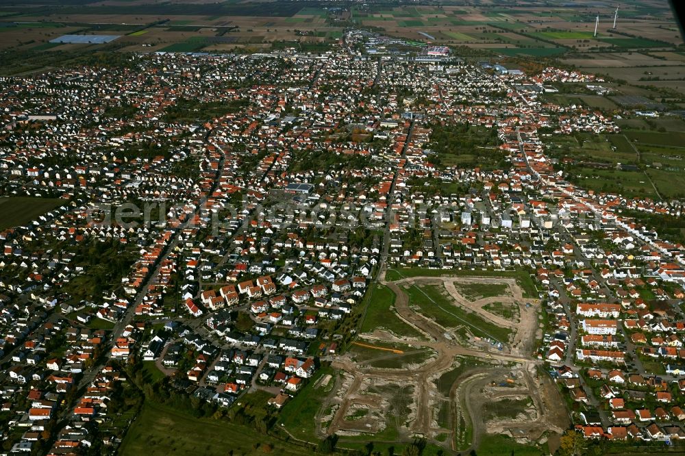 Haßloch from above - Construction site with development works and embankments works to build a new road south of Rosenstrasse in Hassloch in the state Rhineland-Palatinate, Germany