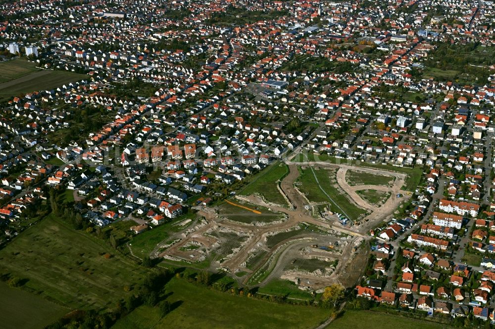 Haßloch from the bird's eye view: Construction site with development works and embankments works to build a new road south of Rosenstrasse in Hassloch in the state Rhineland-Palatinate, Germany