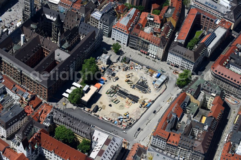 Aerial image München - Construction site with development and earth dumping works for the 2nd main line of the railway at the future S-Bahn stop Marienhof in the district Altstadt - Lehel in Munich in the federal state of Bavaria, Germany