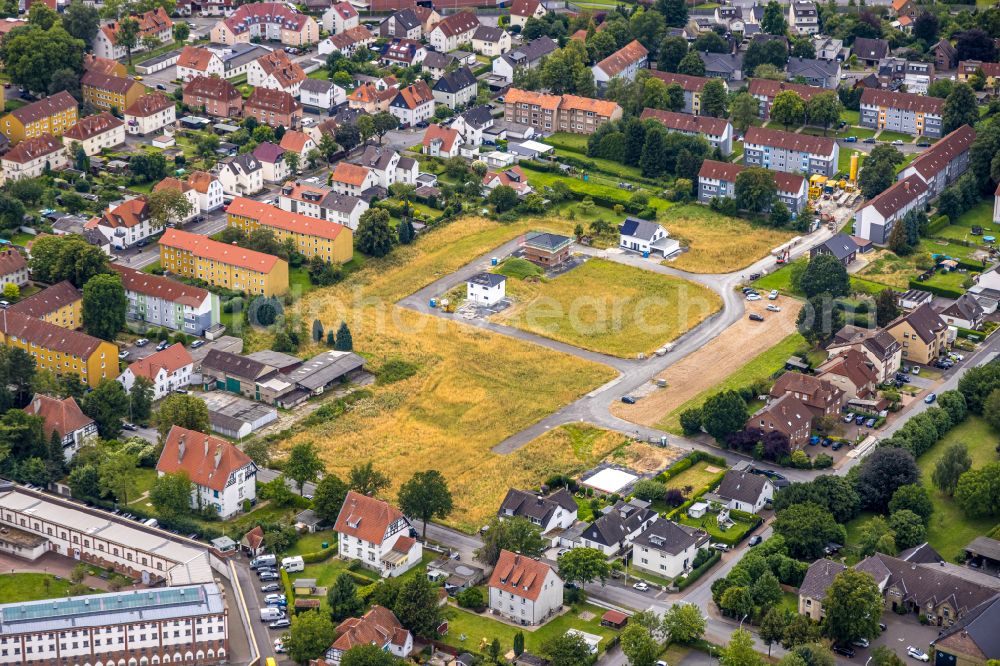 Aerial photograph Werl - Construction site with development works and embankments works between Roentgenstrasse and Panningstrasse in the district Westoennen in Werl at Ruhrgebiet in the state North Rhine-Westphalia, Germany