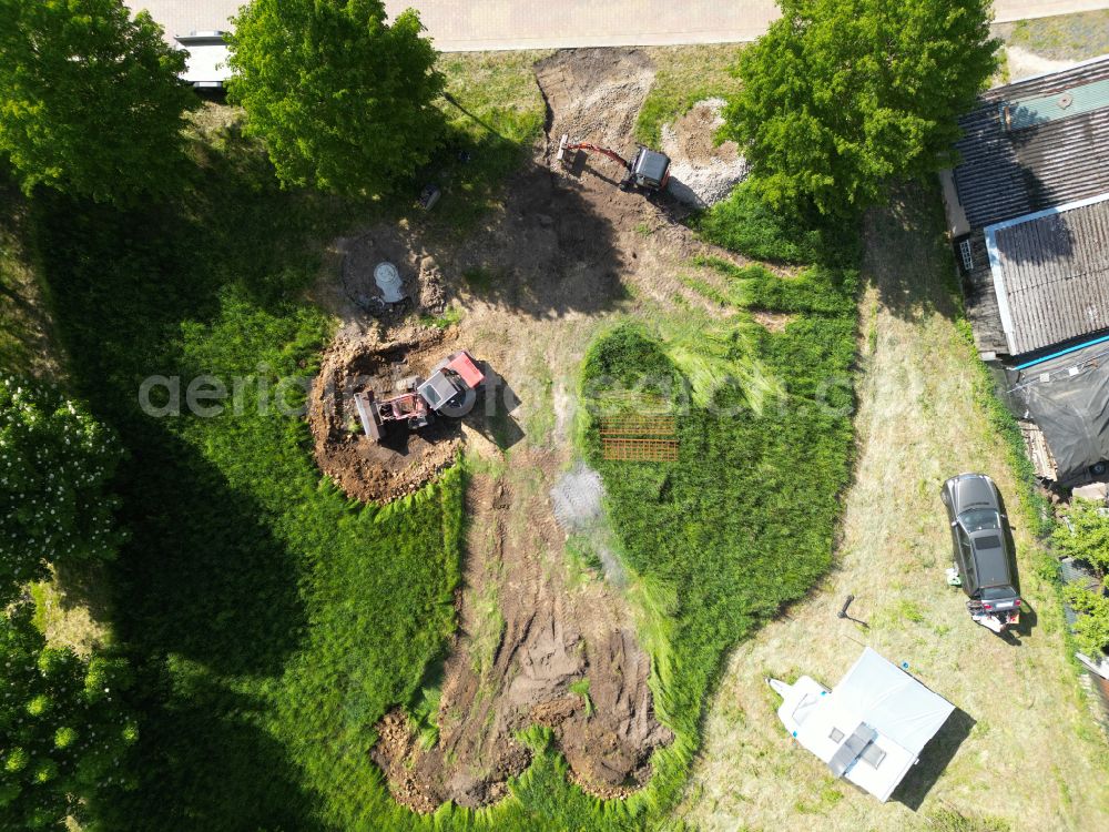 Aerial photograph Groß Daberkow - Construction site with development, foundation, earth and landfill works for a single family home in Gross Daberkow in the state Mecklenburg - Western Pomerania, Germany