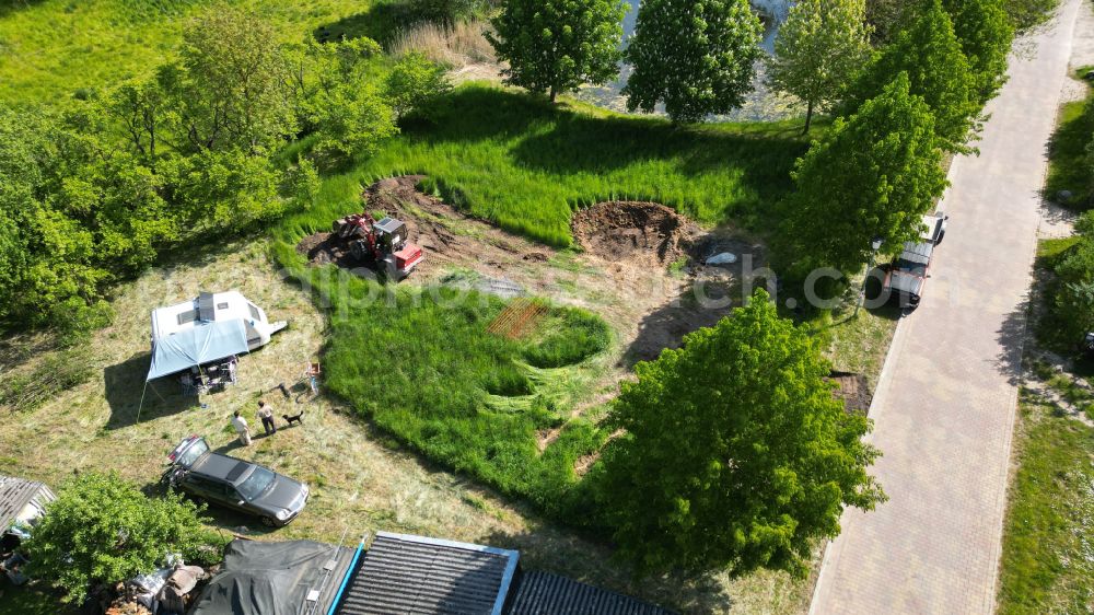 Groß Daberkow from above - Construction site with development, foundation, earth and landfill works for a single family home in Gross Daberkow in the state Mecklenburg - Western Pomerania, Germany