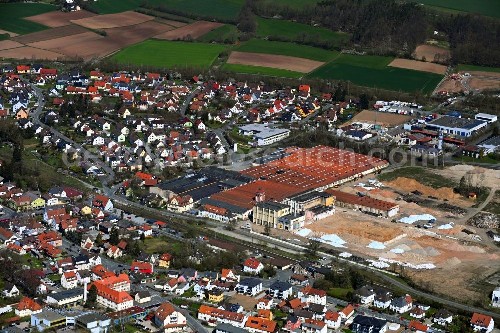 Mainleus from above - Construction site with development, foundation, earth and landfill works for the construction of a new residential area in Mainleus in the state Bavaria, Germany