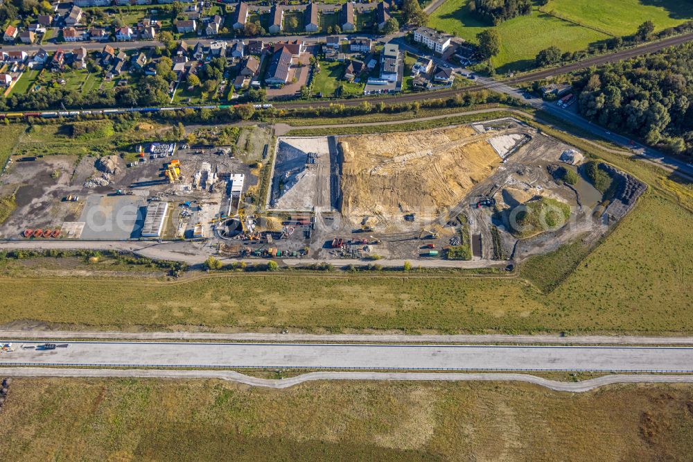 Aerial image Oberaden - construction site with development, foundation, earth and landfill works Wasserstadt Aden Datteln-Hamm-Kanal in Oberaden at Ruhrgebiet in the state North Rhine-Westphalia, Germany