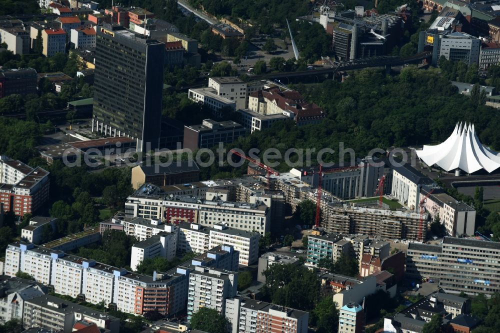 Aerial image Berlin - Construction site with pile foundation work for the foundation plate of the new building Axel Springer Campus - OMA to Krausenstrasse - Schuetzenstrasse in Berlin