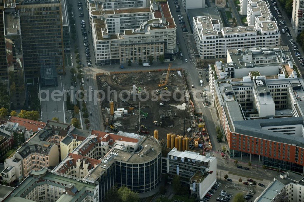 Aerial photograph Berlin - Construction site with pile foundation work for the foundation plate of the new building Axel Springer Campus - OMA to Krausenstrasse - Schuetzenstrasse in Berlin