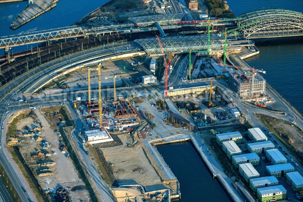 Hamburg from above - Construction site with piling works for the foundation slab of a new building on office ond commercial building in the district HafenCity in Hamburg, Germany