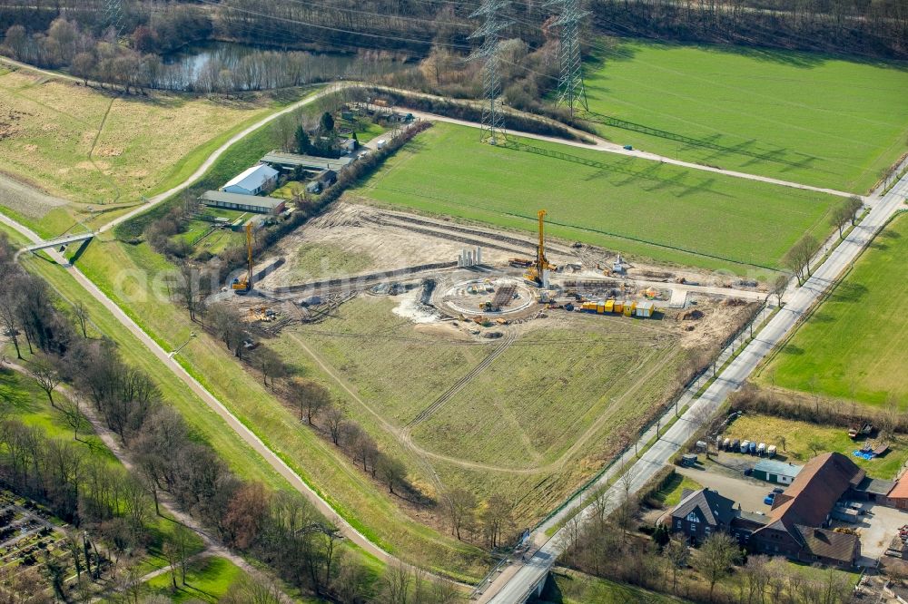 Aerial image Herne - Construction site with piling works for the foundation slab of a new building through the BAUER Spezialtiefbau GmbH in Herne in the state North Rhine-Westphalia