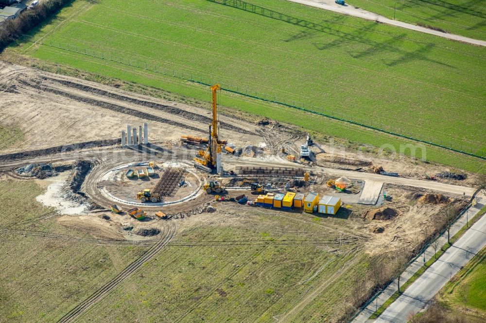 Aerial photograph Herne - Construction site with piling works for the foundation slab of a new building through the BAUER Spezialtiefbau GmbH in Herne in the state North Rhine-Westphalia