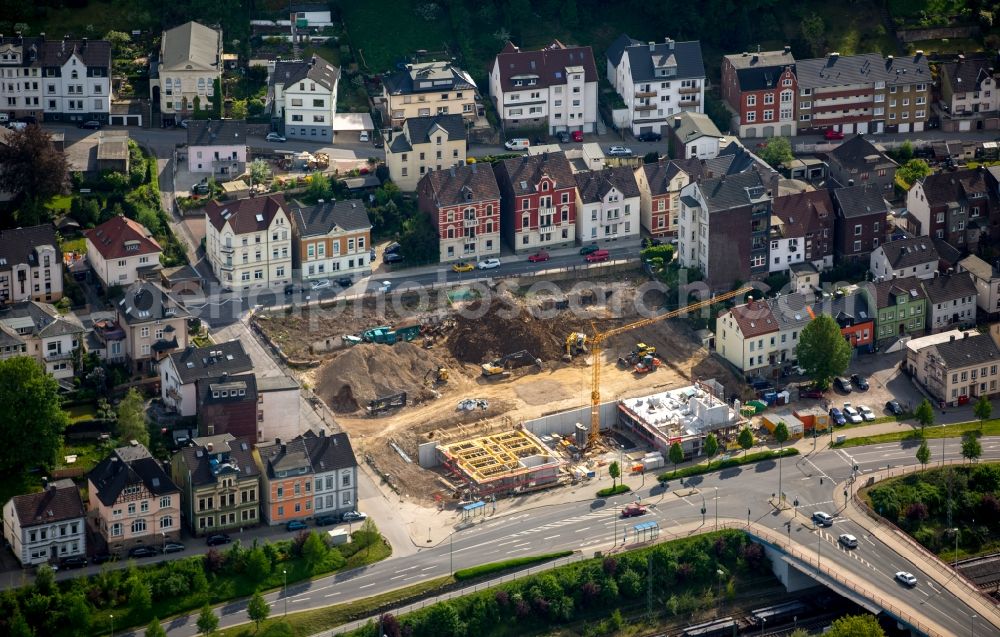 Hagen from above - Construction site with piling works for the foundation slab of a new building at Lower Isenberg street in Hohenlimburg in Hagen in the state North Rhine-Westphalia