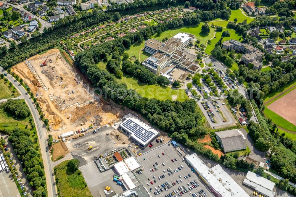 Aerial photograph Ennepetal - Construction site with piling works for the foundation slab of a new building of PH Industrie-Hydraulik GmbH and Co. KG on Wuppermannshof in Ennepetal in the state North Rhine-Westphalia, Germany