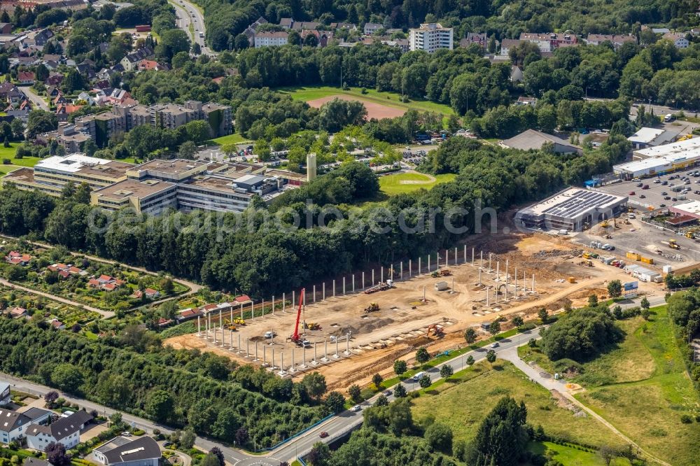 Aerial photograph Ennepetal - Construction site with piling works for the foundation slab of a new building of PH Industrie-Hydraulik GmbH and Co. KG on Wuppermannshof in Ennepetal in the state North Rhine-Westphalia, Germany