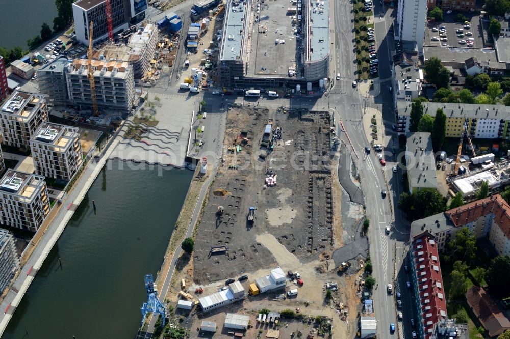 Offenbach am Main from the bird's eye view: Construction site with piling works for the foundation slab of a new building am Nordring - Hafen in Offenbach am Main in the state Hesse