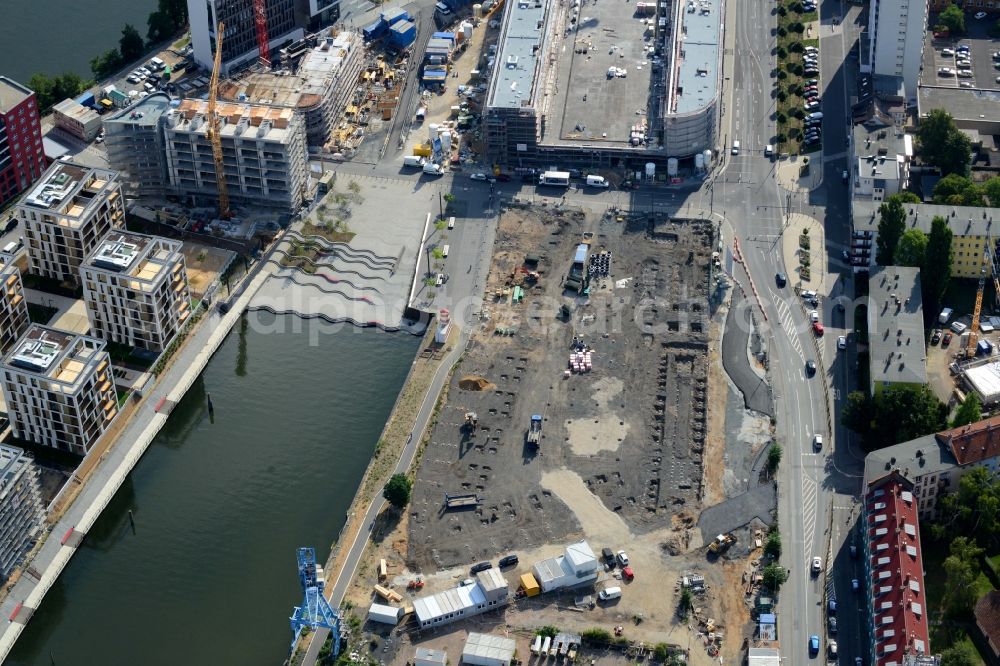 Aerial image Offenbach am Main - Construction site with piling works for the foundation slab of a new building am Nordring - Hafen in Offenbach am Main in the state Hesse