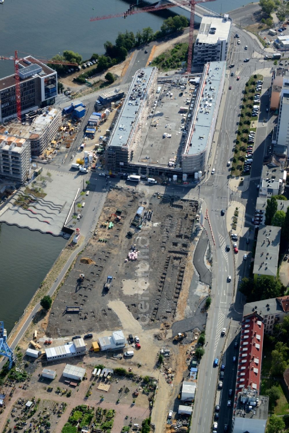 Aerial photograph Offenbach am Main - Construction site with piling works for the foundation slab of a new building am Nordring - Hafen in Offenbach am Main in the state Hesse