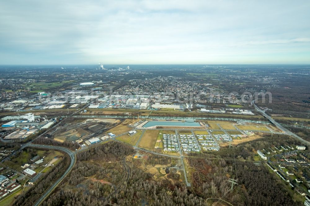 Aerial image Gelsenkirchen - Construction site with piling works for the foundation slab of a new building der Stoelting Service Group GmbH an der Johannes-Rau-Allee in the district Bismarck in Gelsenkirchen in the state North Rhine-Westphalia