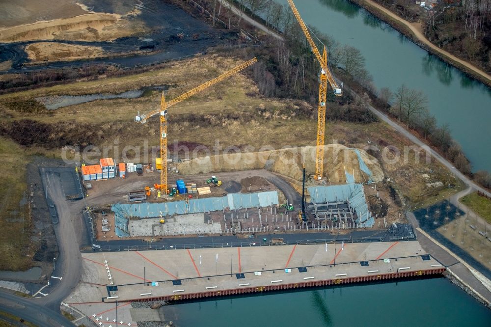 Aerial photograph Gelsenkirchen - Construction site with piling works for the foundation slab of a new building der Stoelting Service Group GmbH an der Johannes-Rau-Allee in the district Bismarck in Gelsenkirchen in the state North Rhine-Westphalia