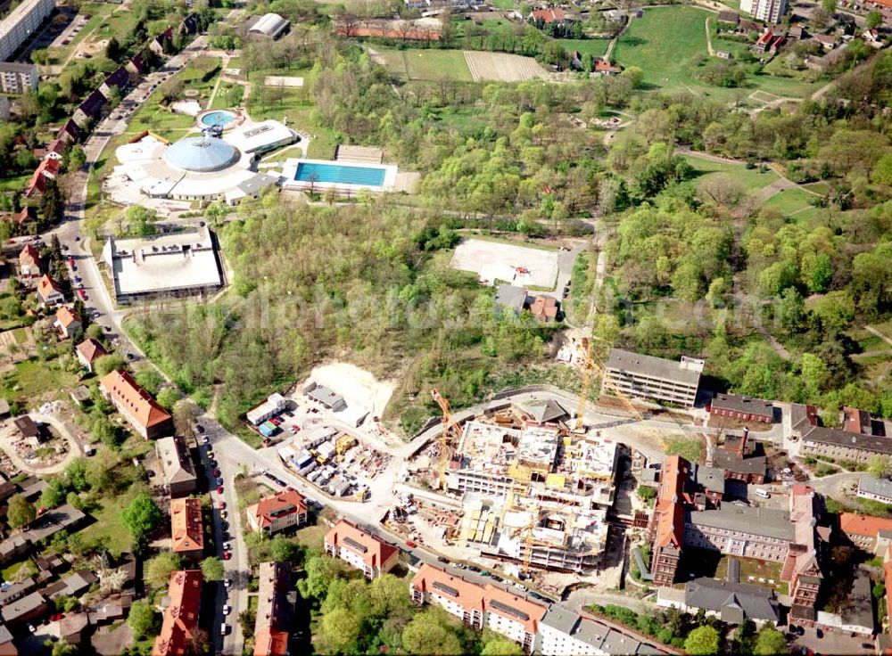 Brandenburg from the bird's eye view: Baustelle am Erweiterungsbau der Brandenburger Klinikums an der Hochstraße 29 in 14770 Brandenburg / Tel.: 03381-4110