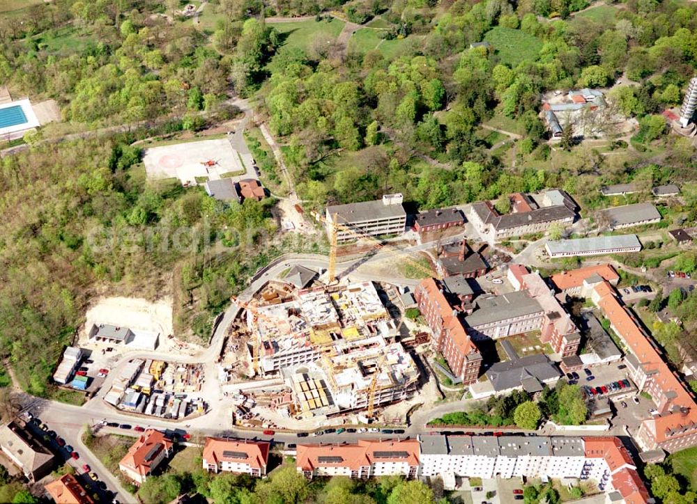 Brandenburg from above - Baustelle am Erweiterungsbau der Brandenburger Klinikums an der Hochstraße 29 in 14770 Brandenburg / Tel.: 03381-4110