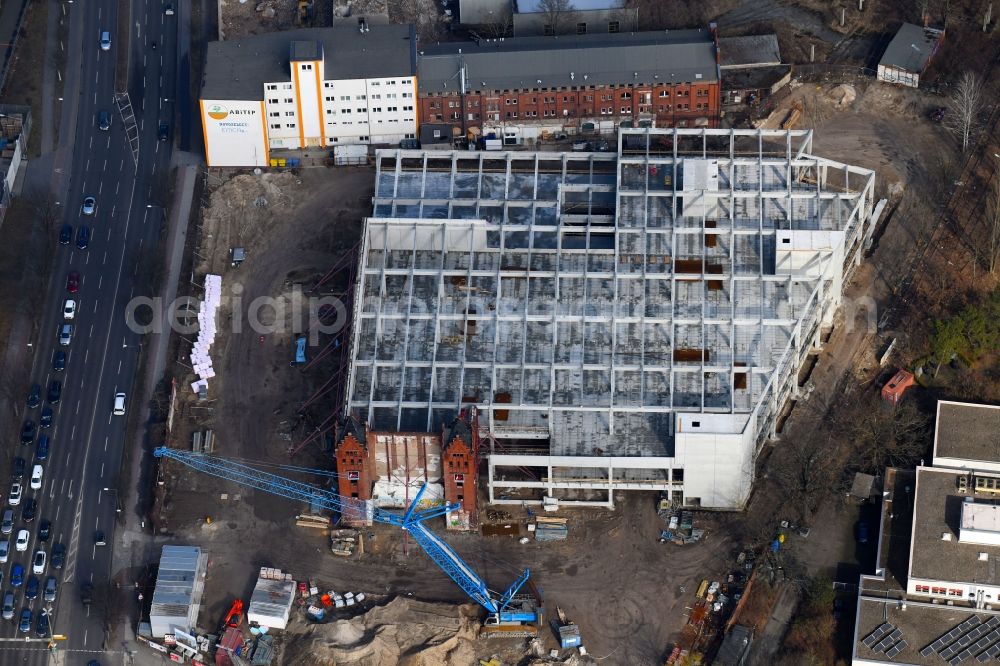 Aerial image Berlin - Demolition site of the ruins of the factory building of the former BaerenSiegel distillery on Adlergestell in Adlershof, Berlin. At the construction site of the distinctive production building GDR times development a shopping center