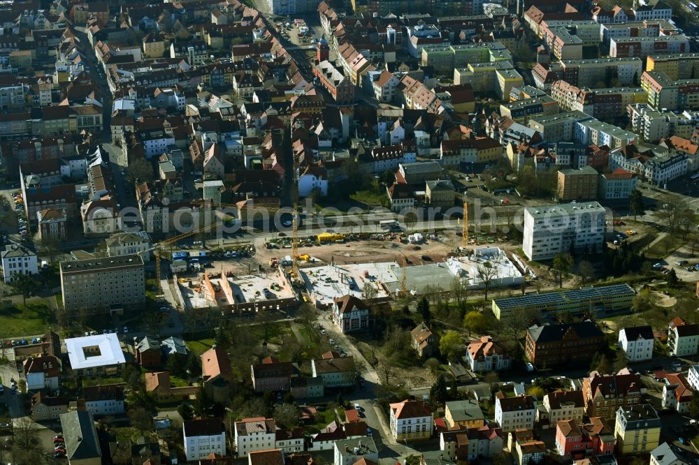 Aerial photograph Gotha - Construction site for the construction of a two-part retail park between Gartenstrasse and Mosslerstrasse in Gotha in the state Thuringia, Germany