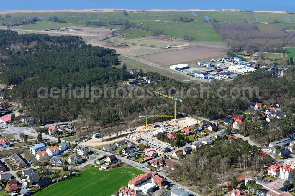 Loddin from the bird's eye view: Construction site of holiday house plant of the park in Loddin on the island of Usedom in the state Mecklenburg - Western Pomerania, Germany