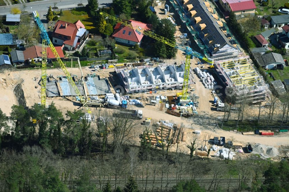 Loddin from the bird's eye view: Construction site of holiday house plant of the park in Loddin on the island of Usedom in the state Mecklenburg - Western Pomerania, Germany