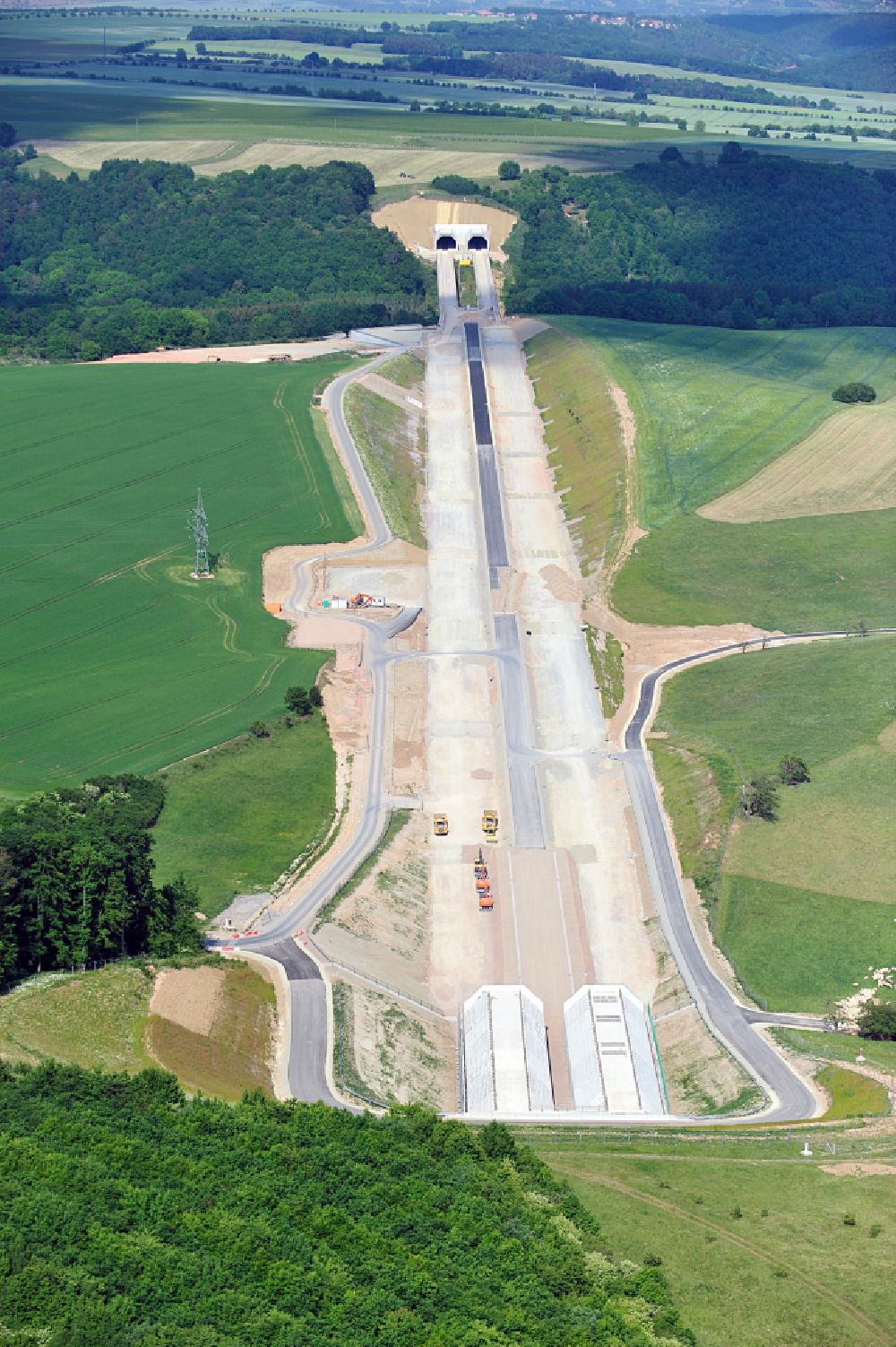 Finneland from the bird's eye view: Construction site for new train- tunnel construction Finnetunnel - Bibratunnel the train and ICE route in Finneland in the state Saxony-Anhalt, Germany