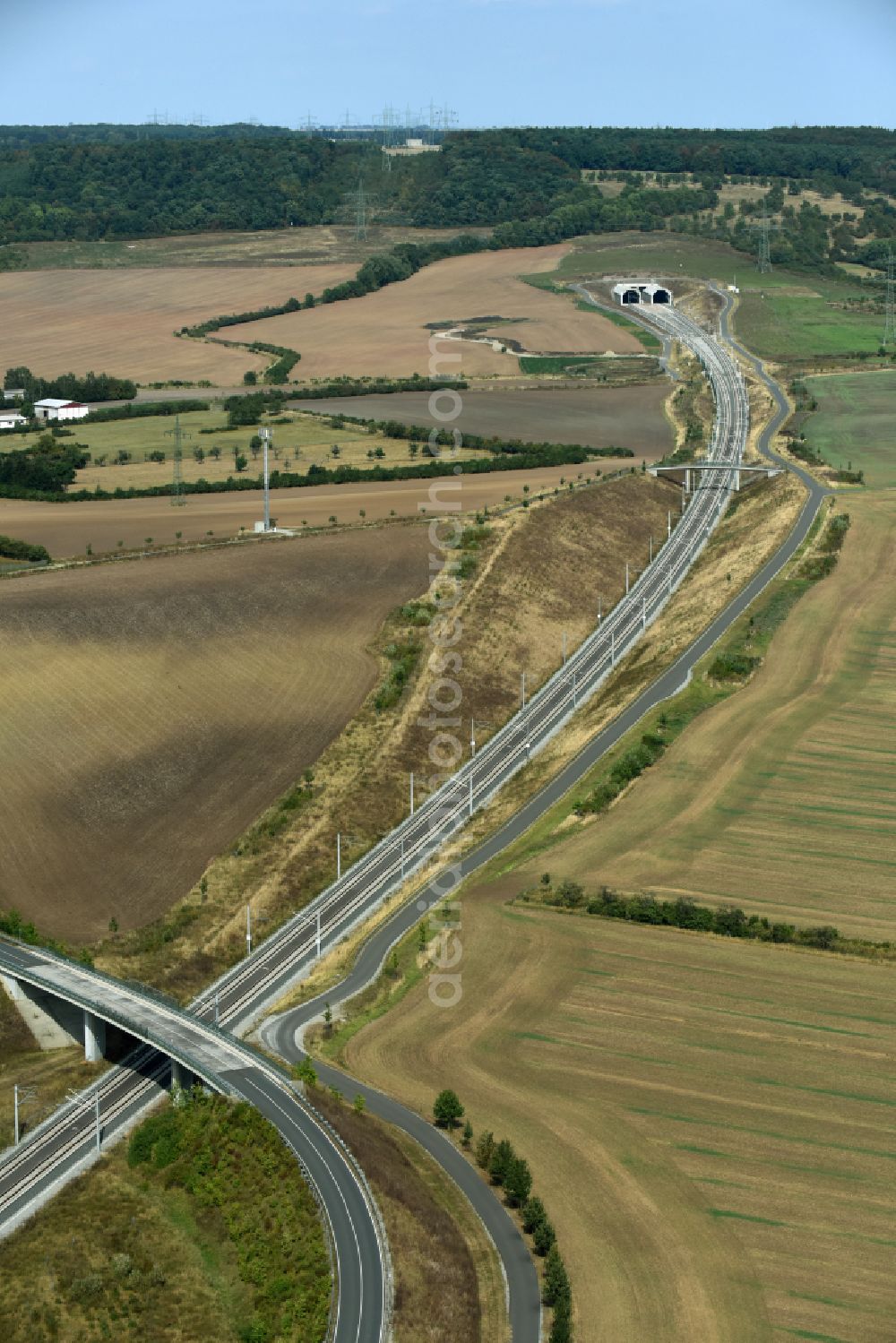 Finneland from the bird's eye view: Construction site for new train- tunnel construction Finnetunnel - Bibratunnel the train and ICE route in Finneland in the state Saxony-Anhalt, Germany